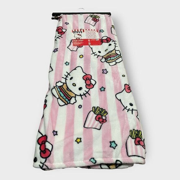 Hello Kitty Striped Pink White Burger and Fries Throw Blanket New with Tags (b) - Picture 2 of 8